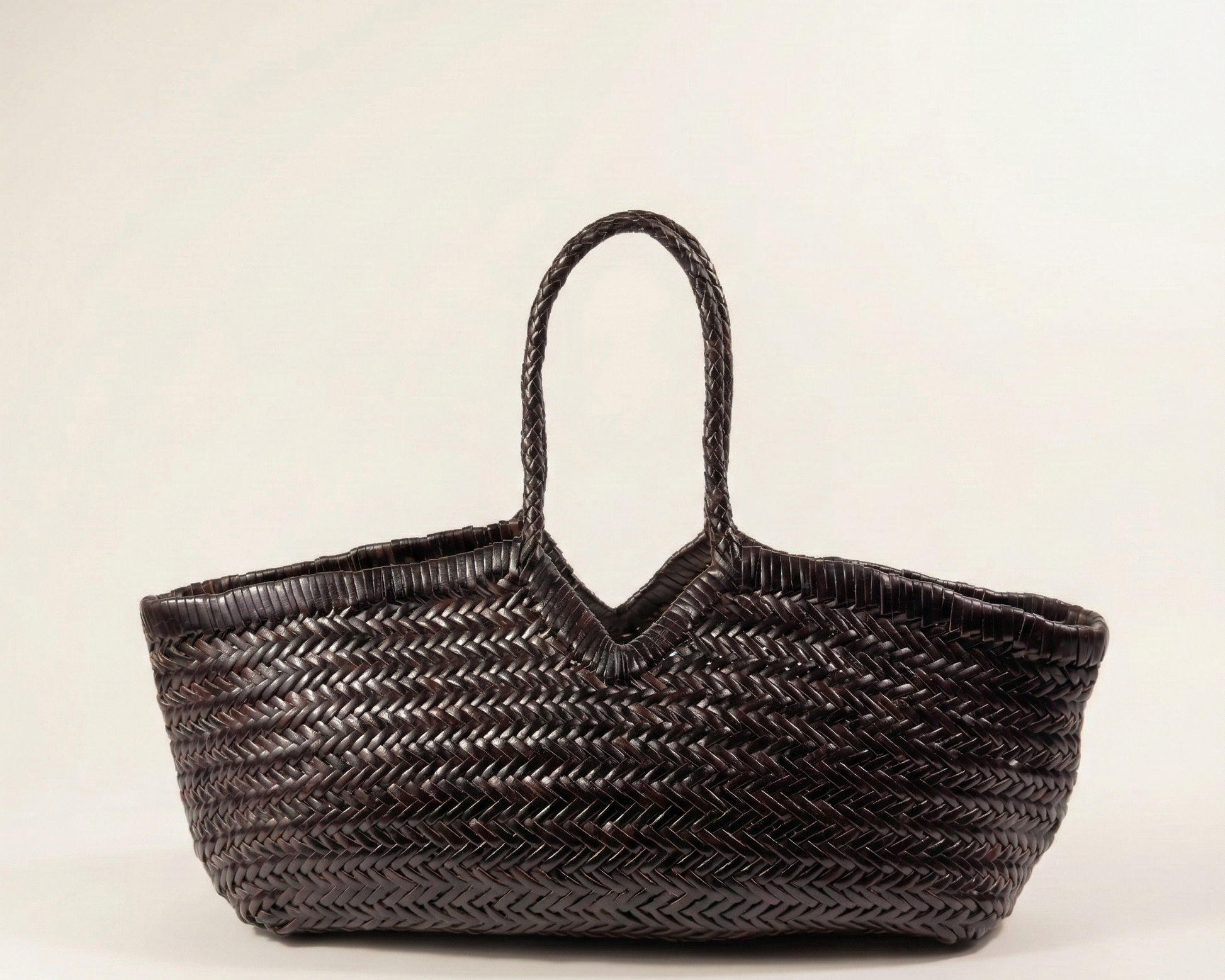 CASSIA handwoven dark brown full-grain leather bag by JHOLA